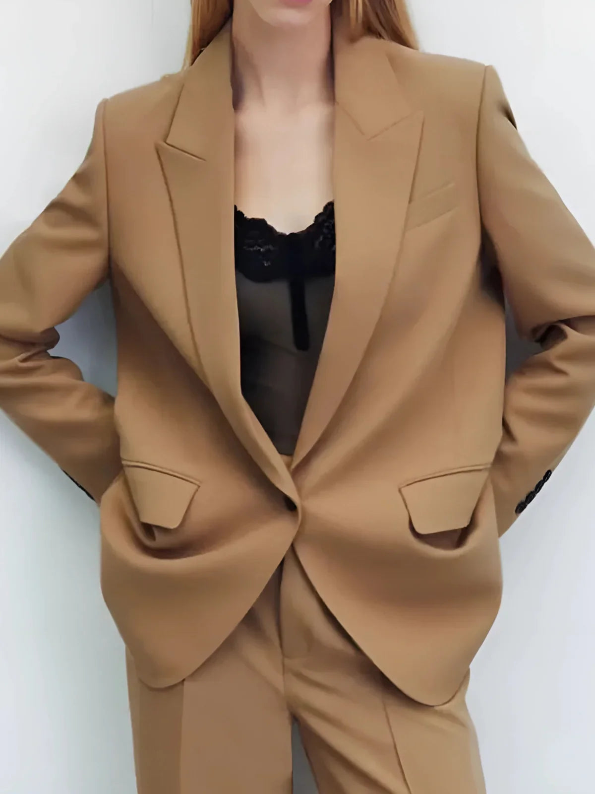 Casual Style Camel Pocket Blazer - LA FEMME WANDERER