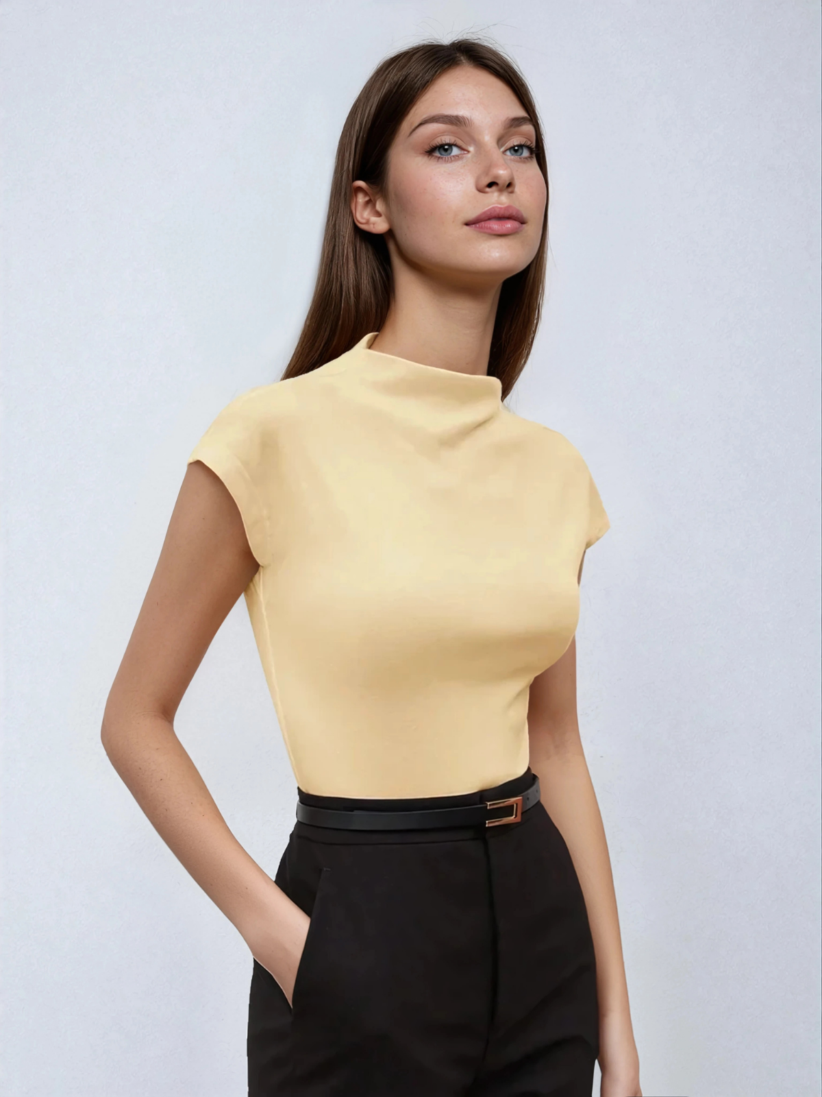 Batwing Sleeve Top With Stand Collar For Office And School
