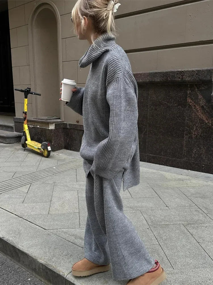 Σετ μονόχρωμο πουλόβερ με μισό φερμουάρ - LA FEMME WANDERER