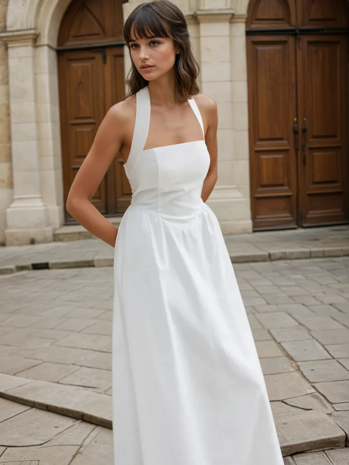 Simple and Chic Cotton & Linen Halter A Line Long Dress - LA FEMME WANDERER