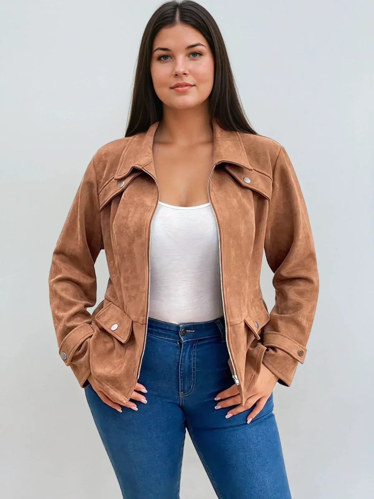 Μπουφάν Casual σε μπορντό χρώμα με μέση και φερμουάρ στο μπροστινό μέρος - LA FEMME WANDERER