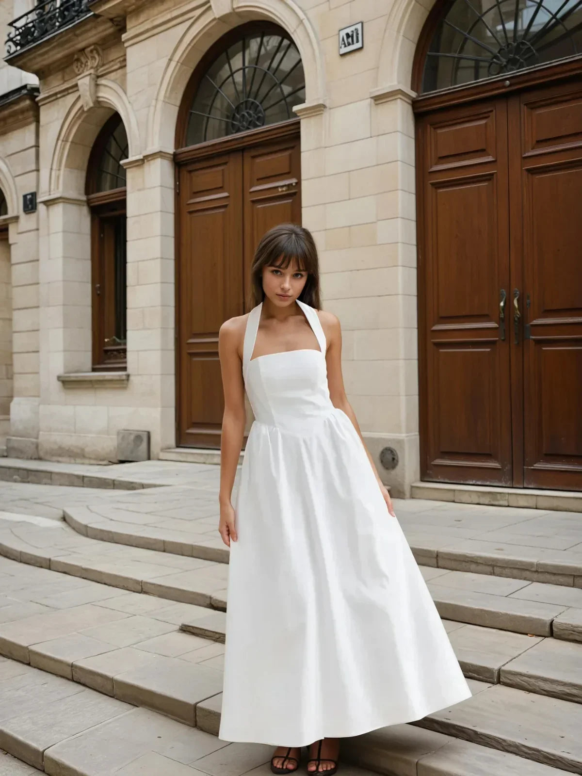 Απλό και κομψό μακρύ φόρεμα σε γραμμή A από βαμβάκι και λινό - LA FEMME WANDERER