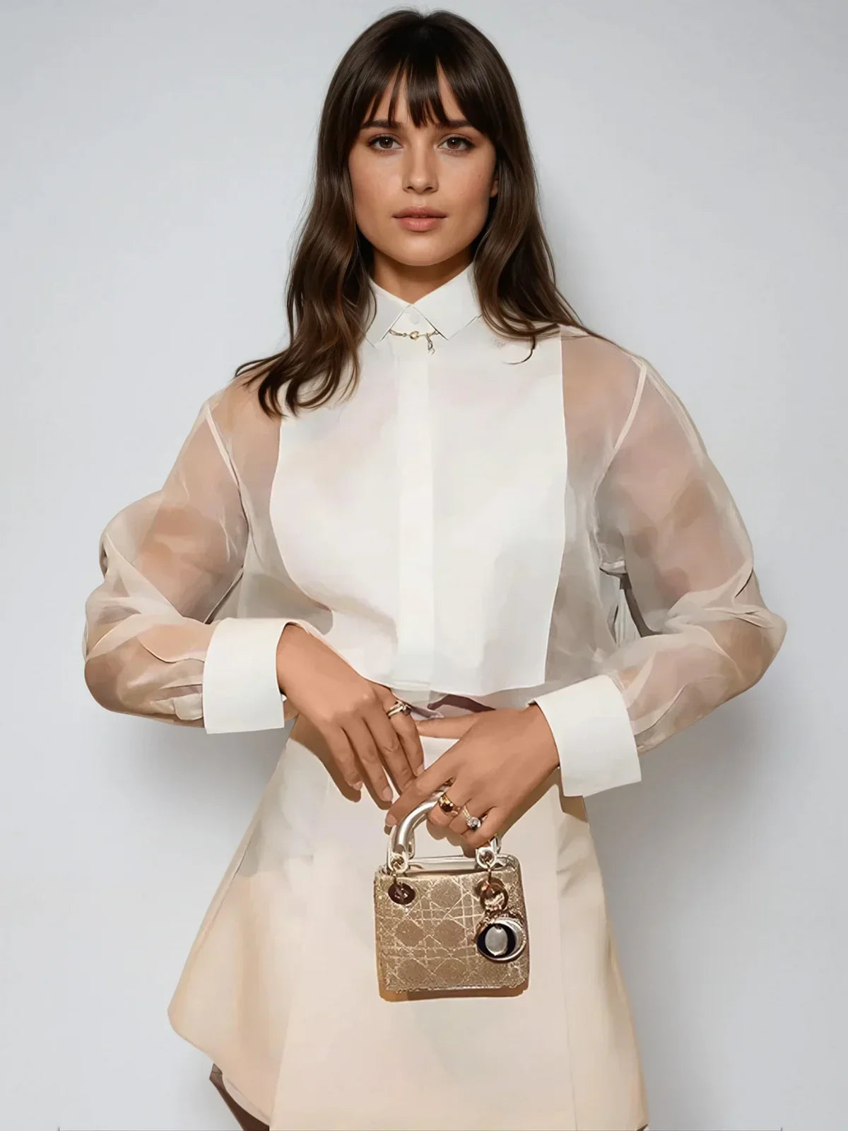 Puff Sleeve Lapel Organza Διάφανο τοπ - LA FEMME WANDERER