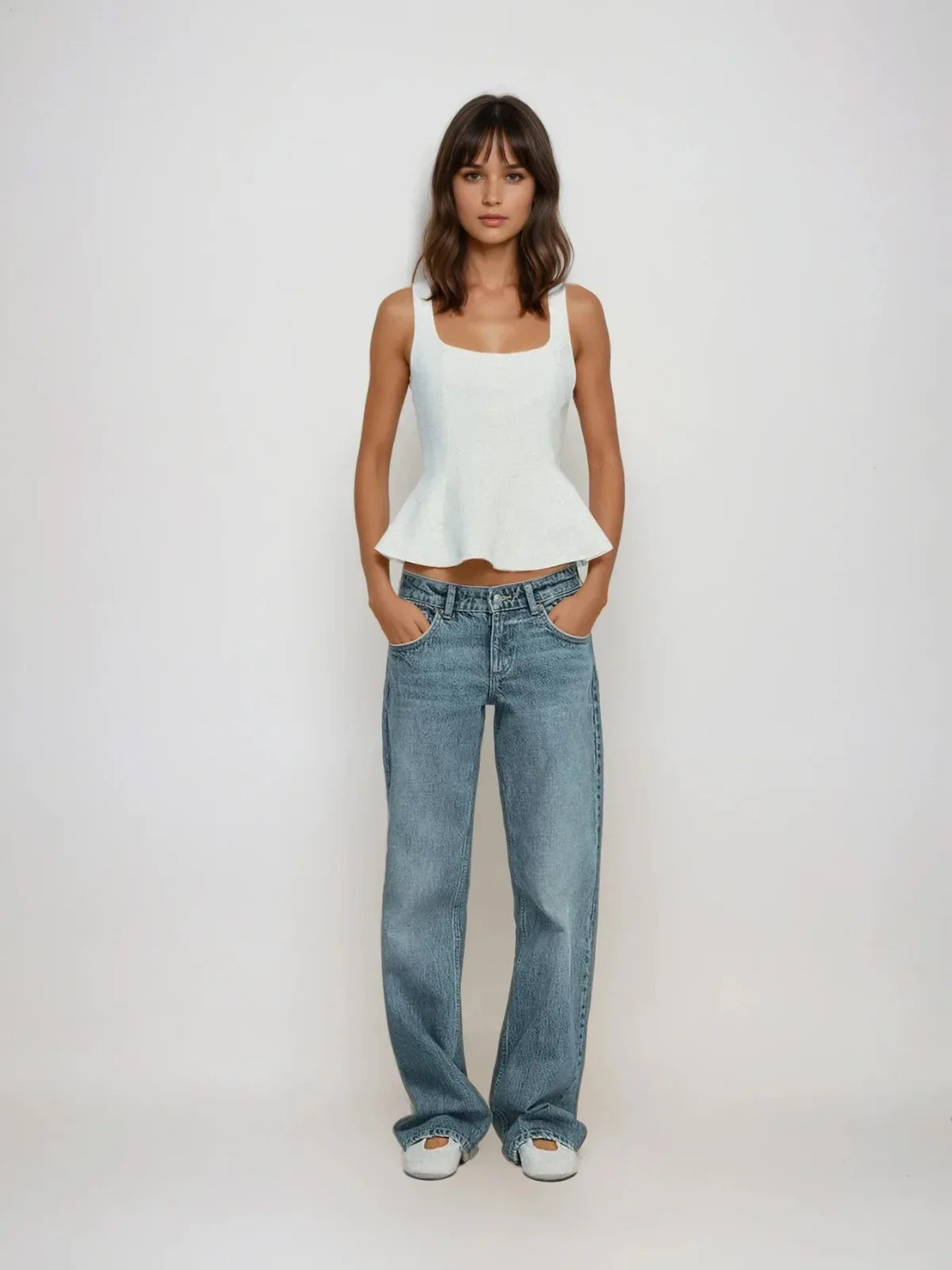 Στενή μπλούζα με τετράγωνο γιακά και αμάνικο πέπλο - LA FEMME WANDERER