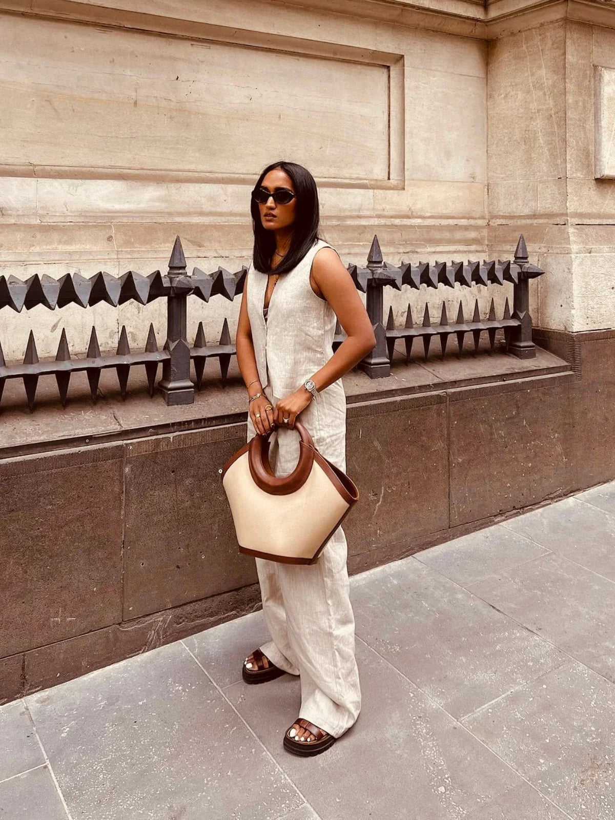 Linen Sleeveless Vest & Trousers Two-piece Set - LA FEMME WANDERER