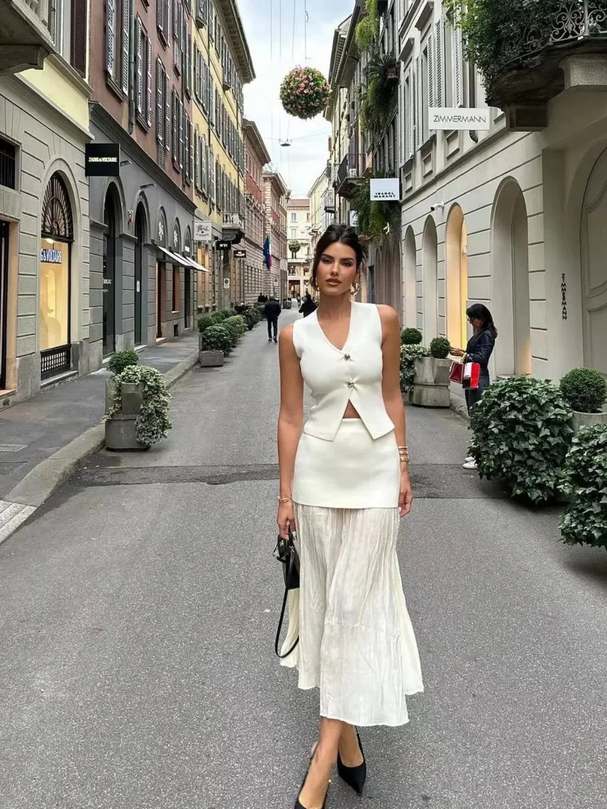 Κομψό σετ πλεκτού γιλέκου και μακριάς φούστας - LA FEMME WANDERER