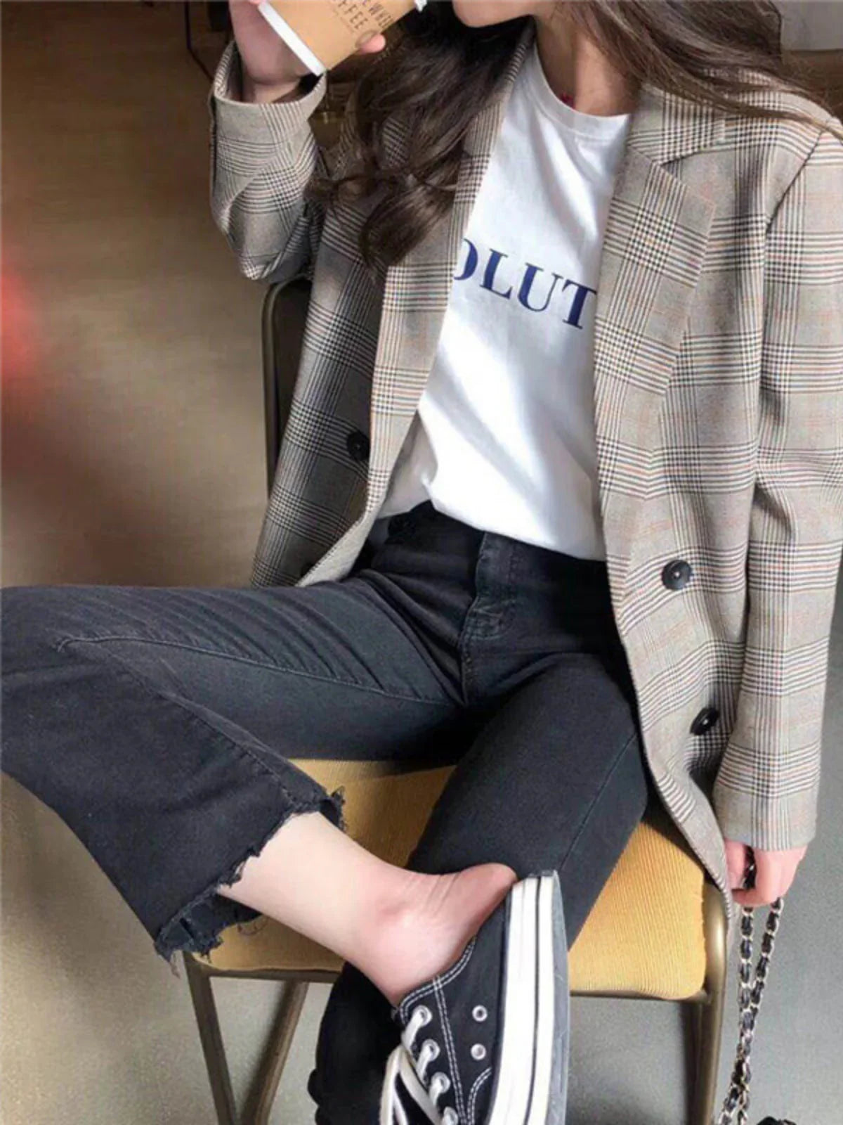 Μπλέιζερ καρό γιακά - LA FEMME WANDERER