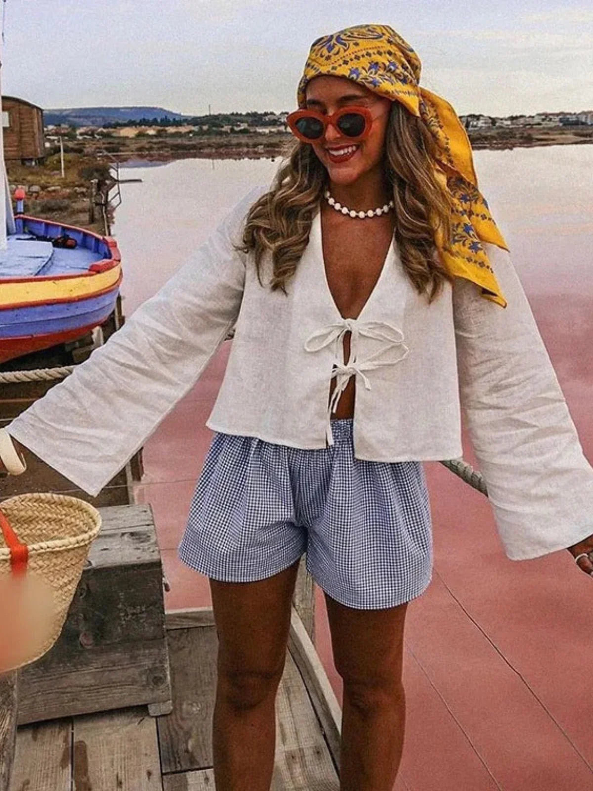 V Bell Tied Top - LA FEMME WANDERER