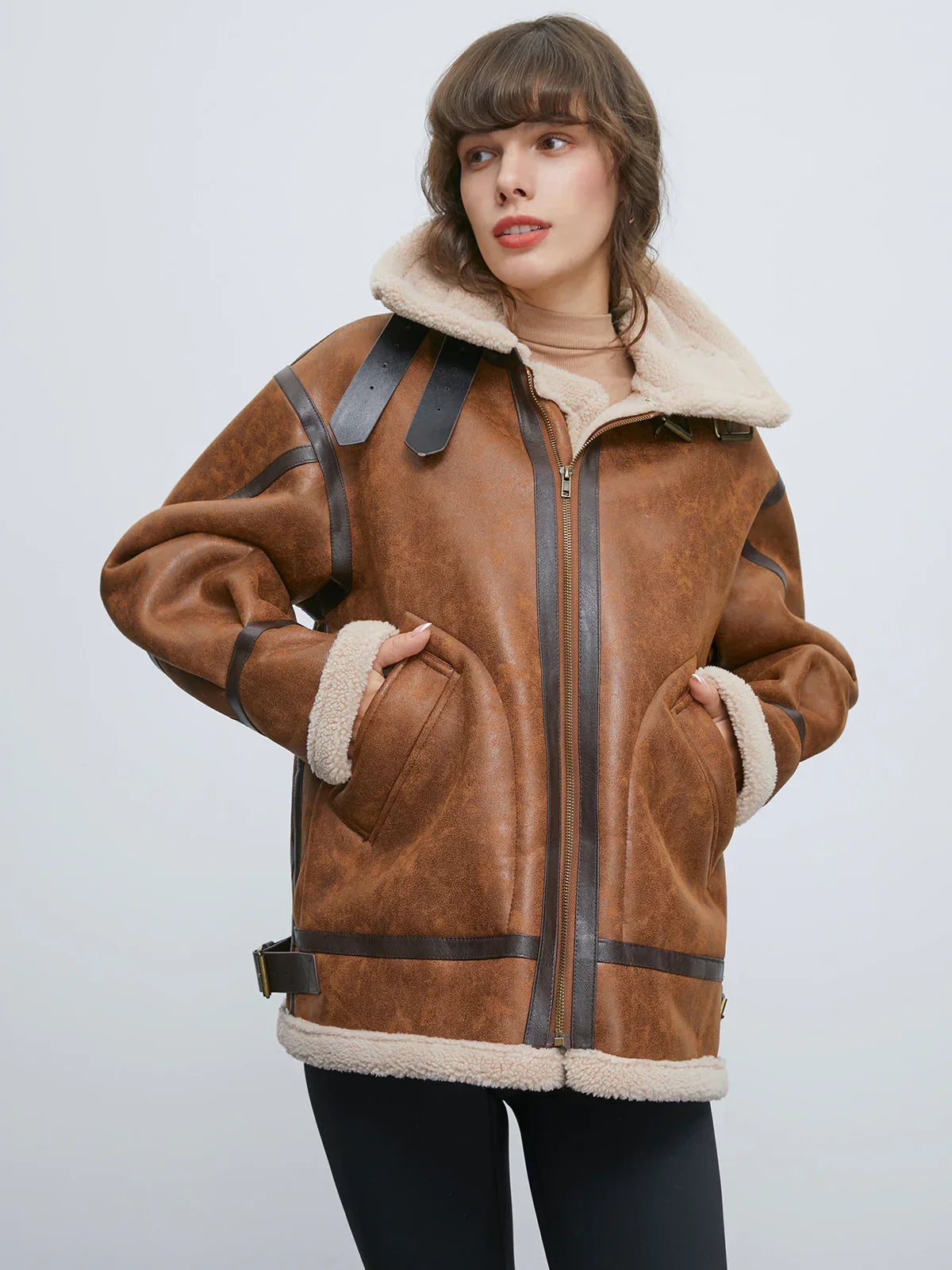 Sherpa Lined Suede Shearling Flight Jacket - LA FEMME WANDERER