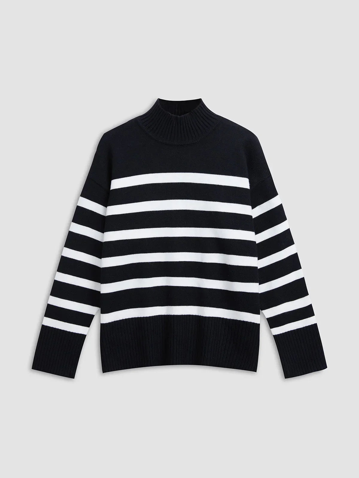 Cozy Stripe Mockneck Sweater - LA FEMME WANDERER