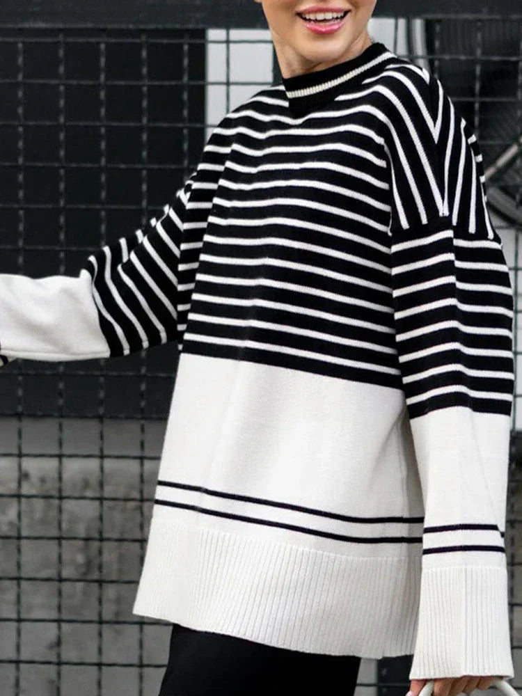 Leisure Two Tone Stripe Sweater - LA FEMME WANDERER