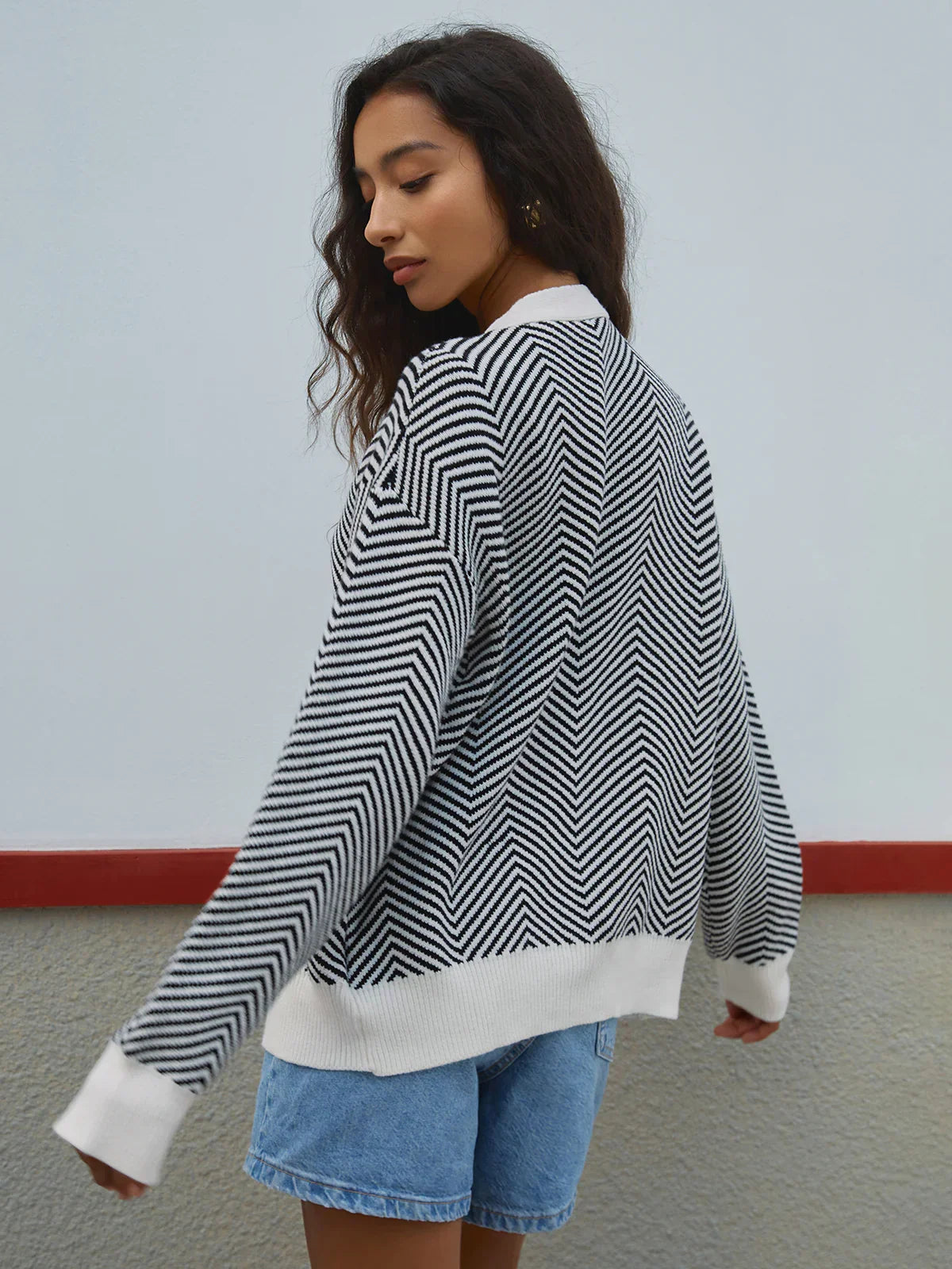 Oversized Herringbone Cardigan - LA FEMME WANDERER
