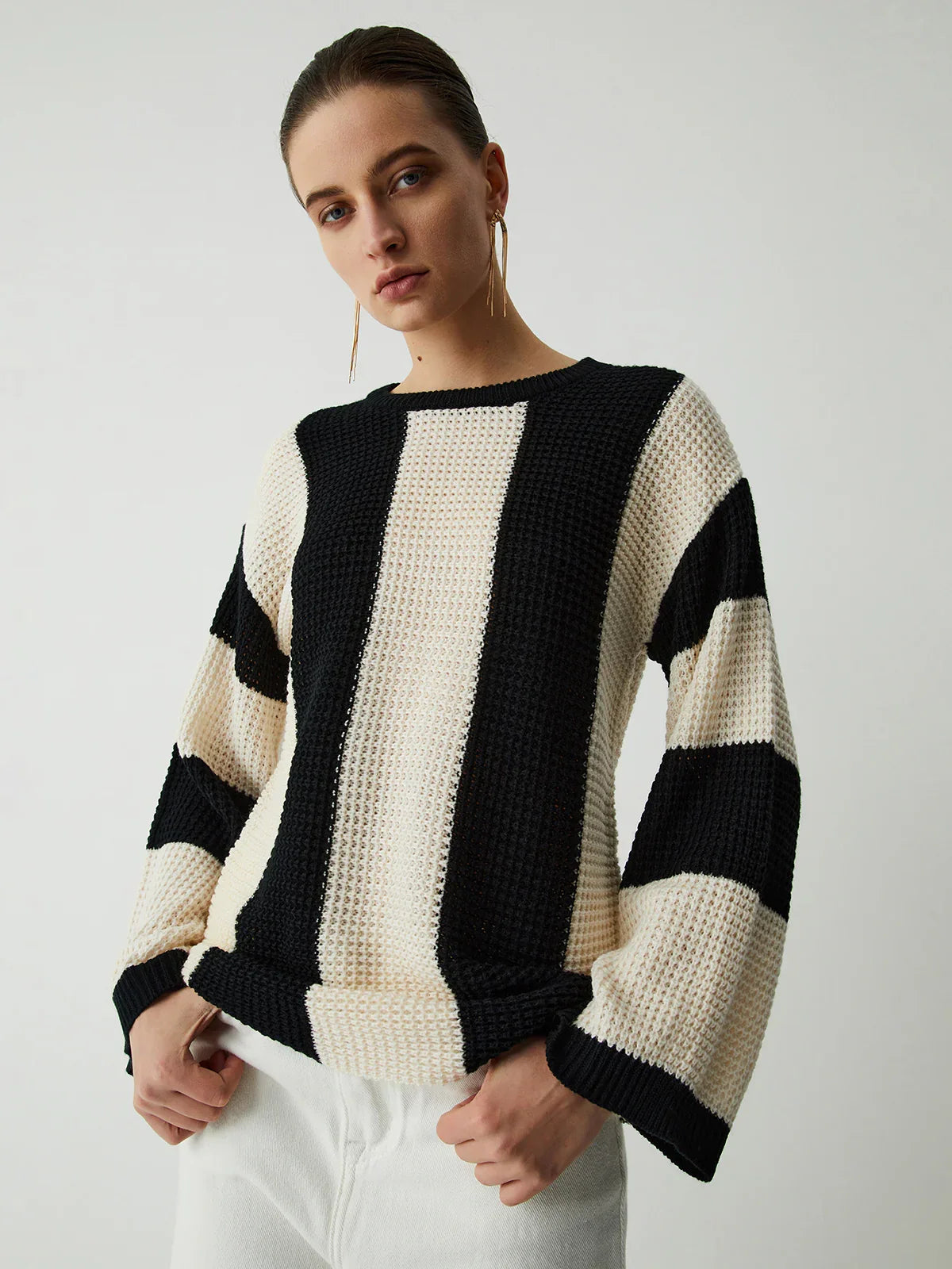 Pointelle Stripe Sweater - LA FEMME WANDERER