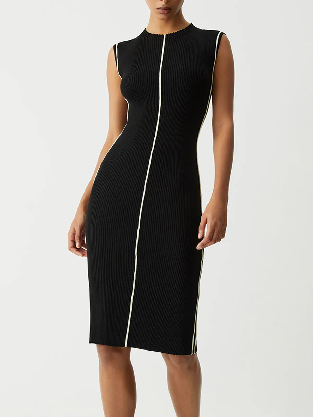 Contrast Piping Midi Sweater Dress - LA FEMME WANDERER