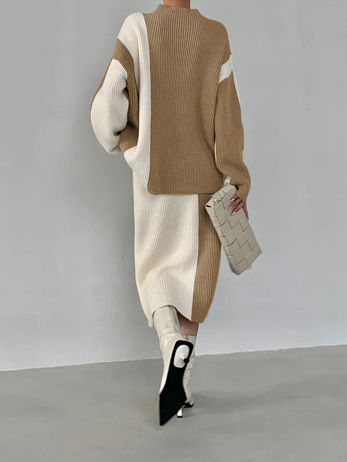 Stripe Two Piece Knit Skirt Matching Set - LA FEMME WANDERER