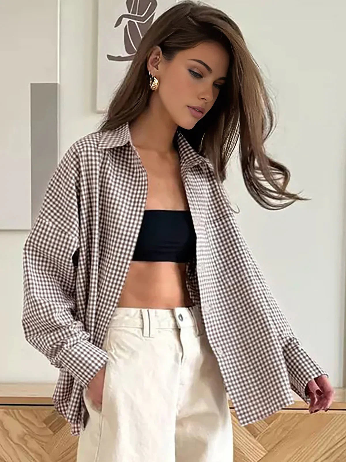 Βαμβακερό καρό πέτο πολυχρηστικό πουκάμισο - LA FEMME WANDERER