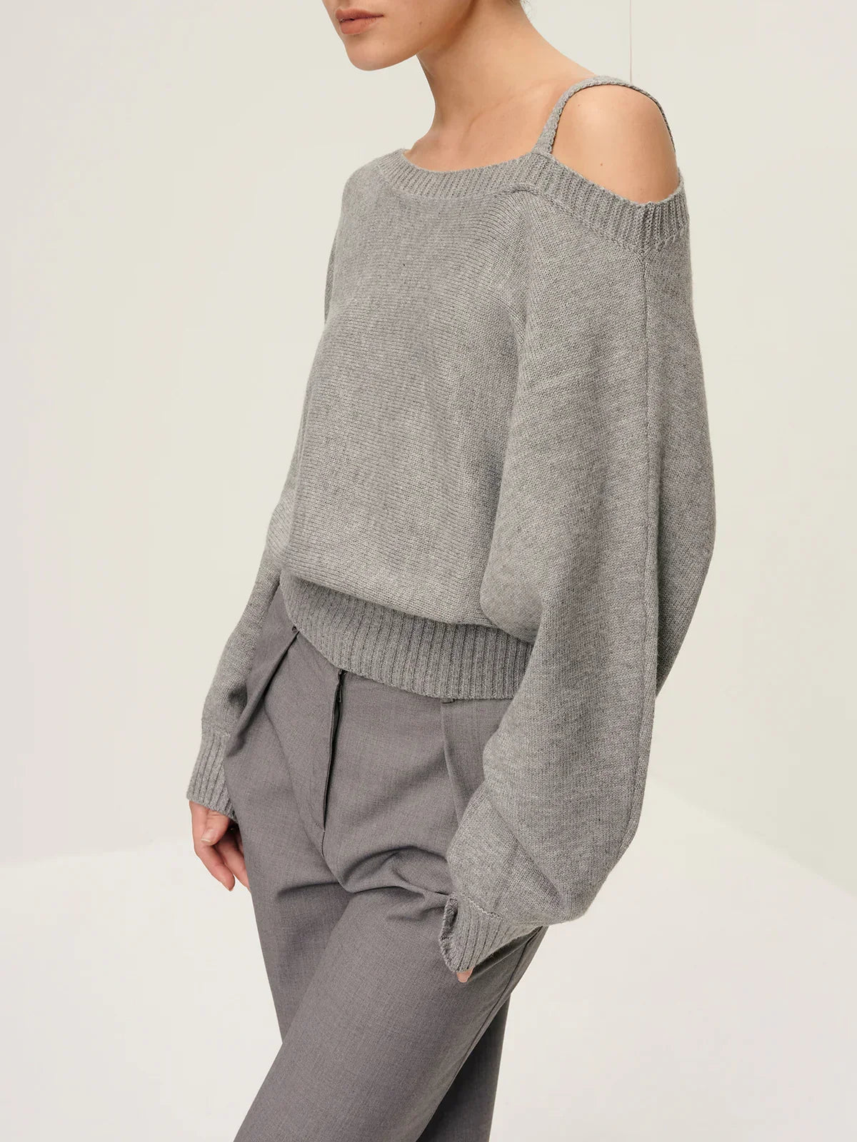 Plain Off-Shoulder Loose Sweater - LA FEMME WANDERER