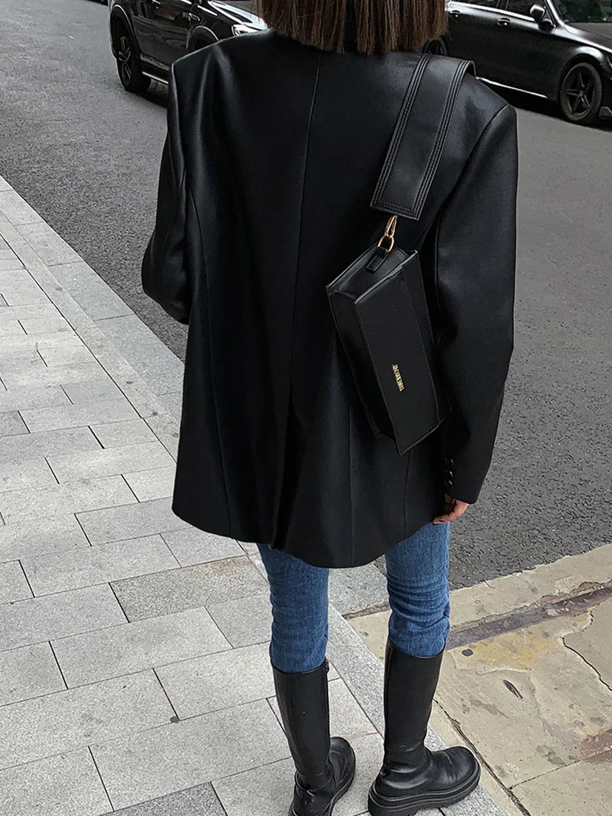 Δερμάτινο σακάκι με τσέπες στο πέτο - LA FEMME WANDERER