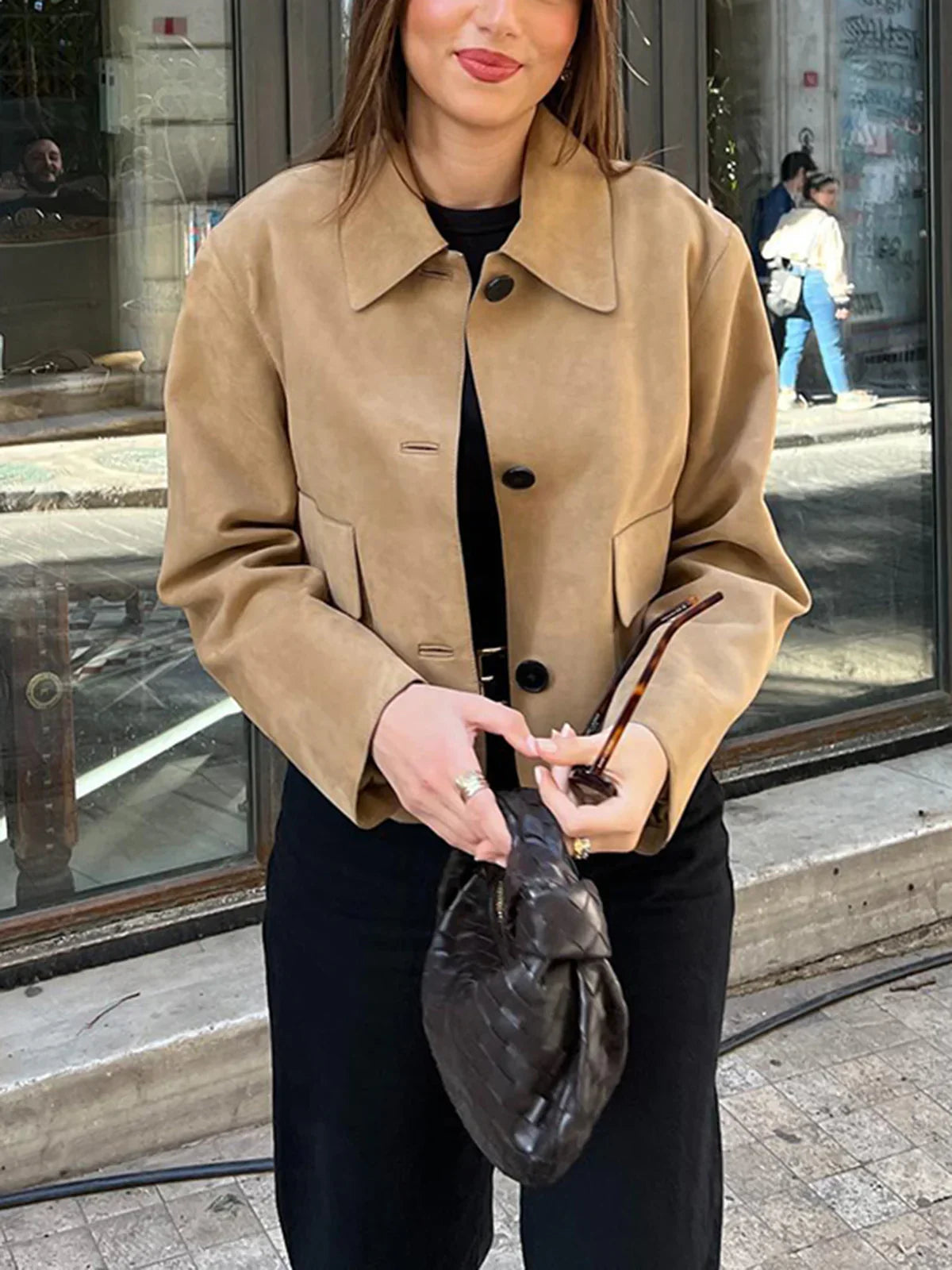 Μπουφάν πέτο με μαλακό κουμπί με σουέτ - LA FEMME WANDERER