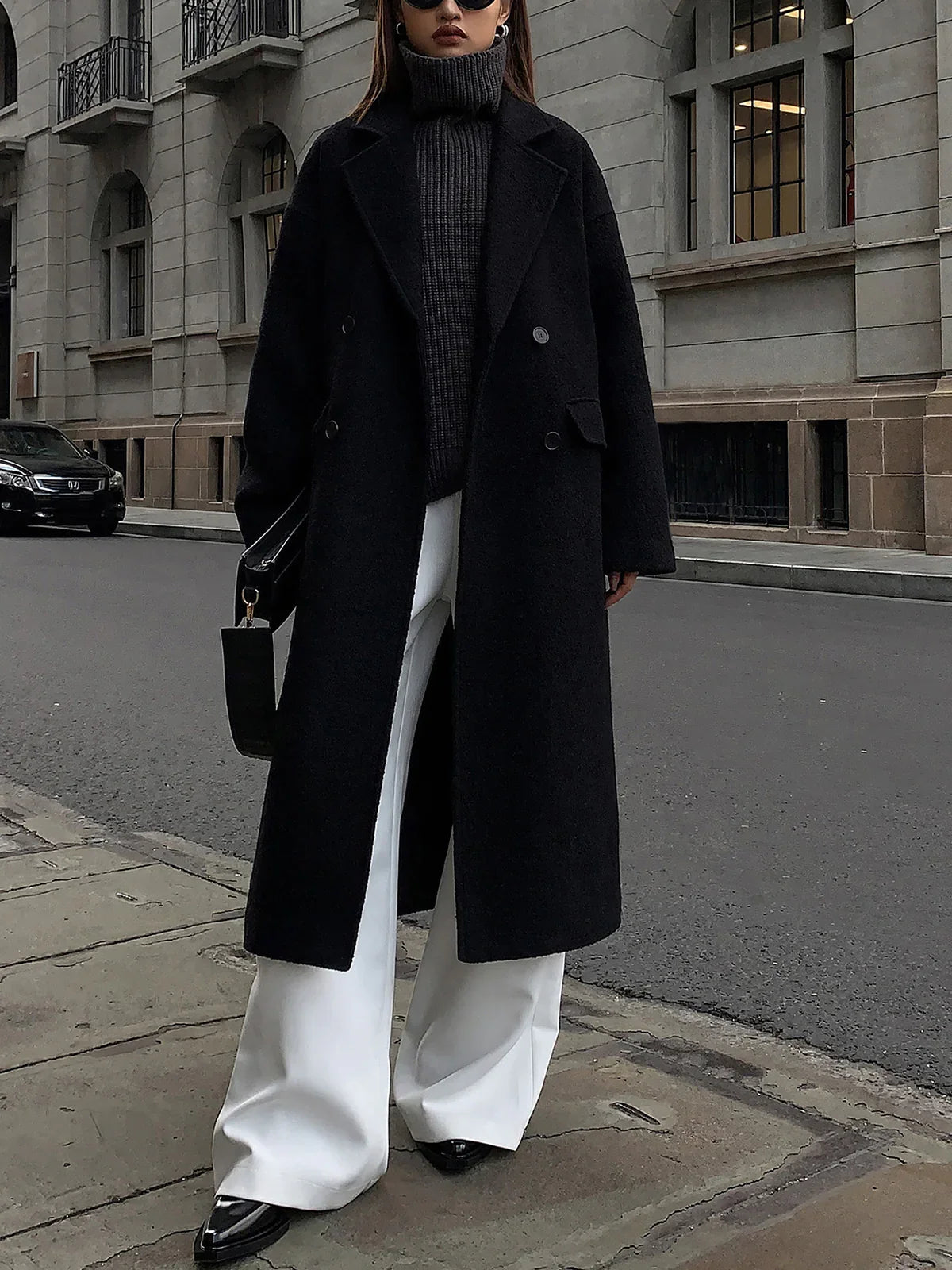 Wool-Blend Tweed Long Coat - LA FEMME WANDERER