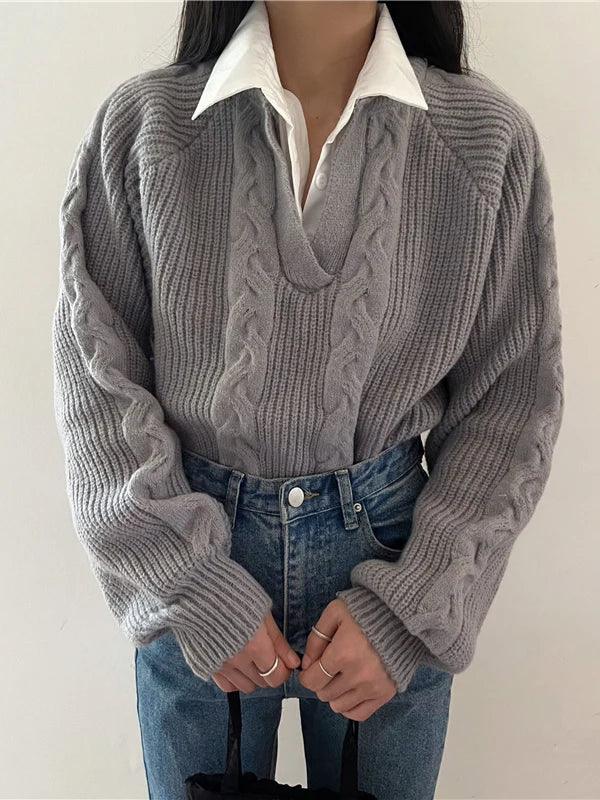 2 in 1 Twist Polo Sweater - LA FEMME WANDERER