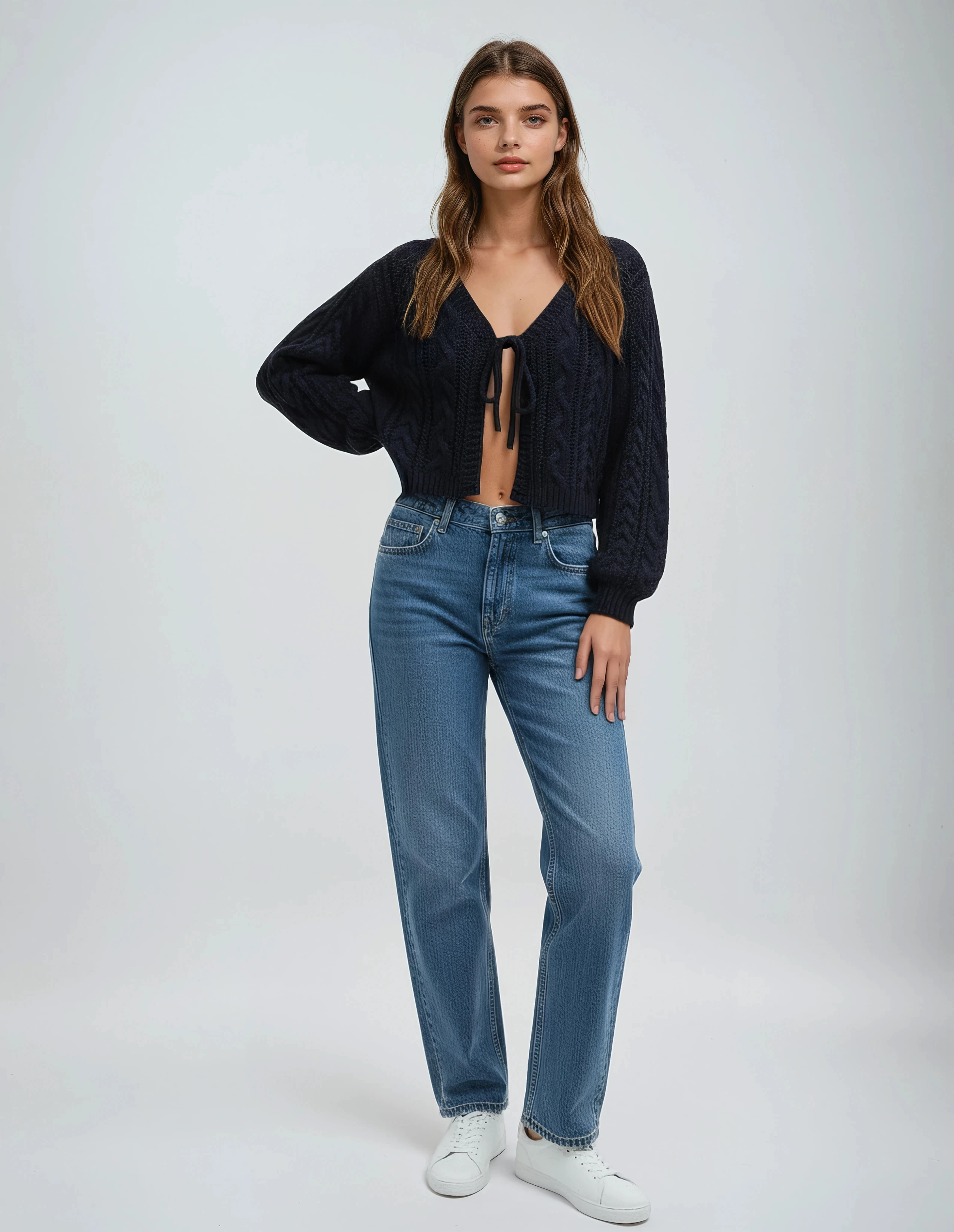 Ζακέτα με βαθύ ντεκολτέ V και μπλε σκούρο μπλε ντεκολτέ