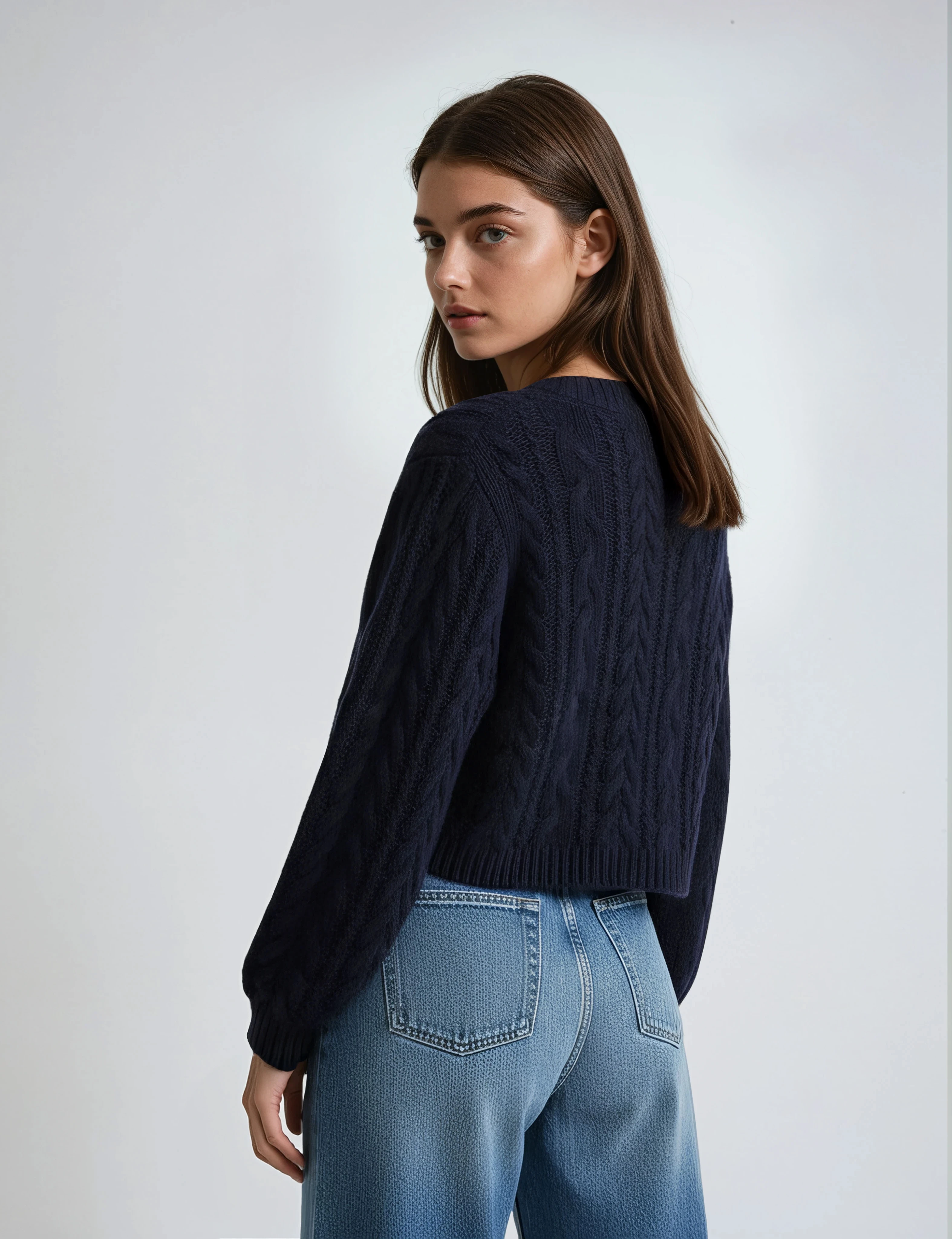 Ζακέτα με βαθύ ντεκολτέ V και μπλε σκούρο μπλε ντεκολτέ