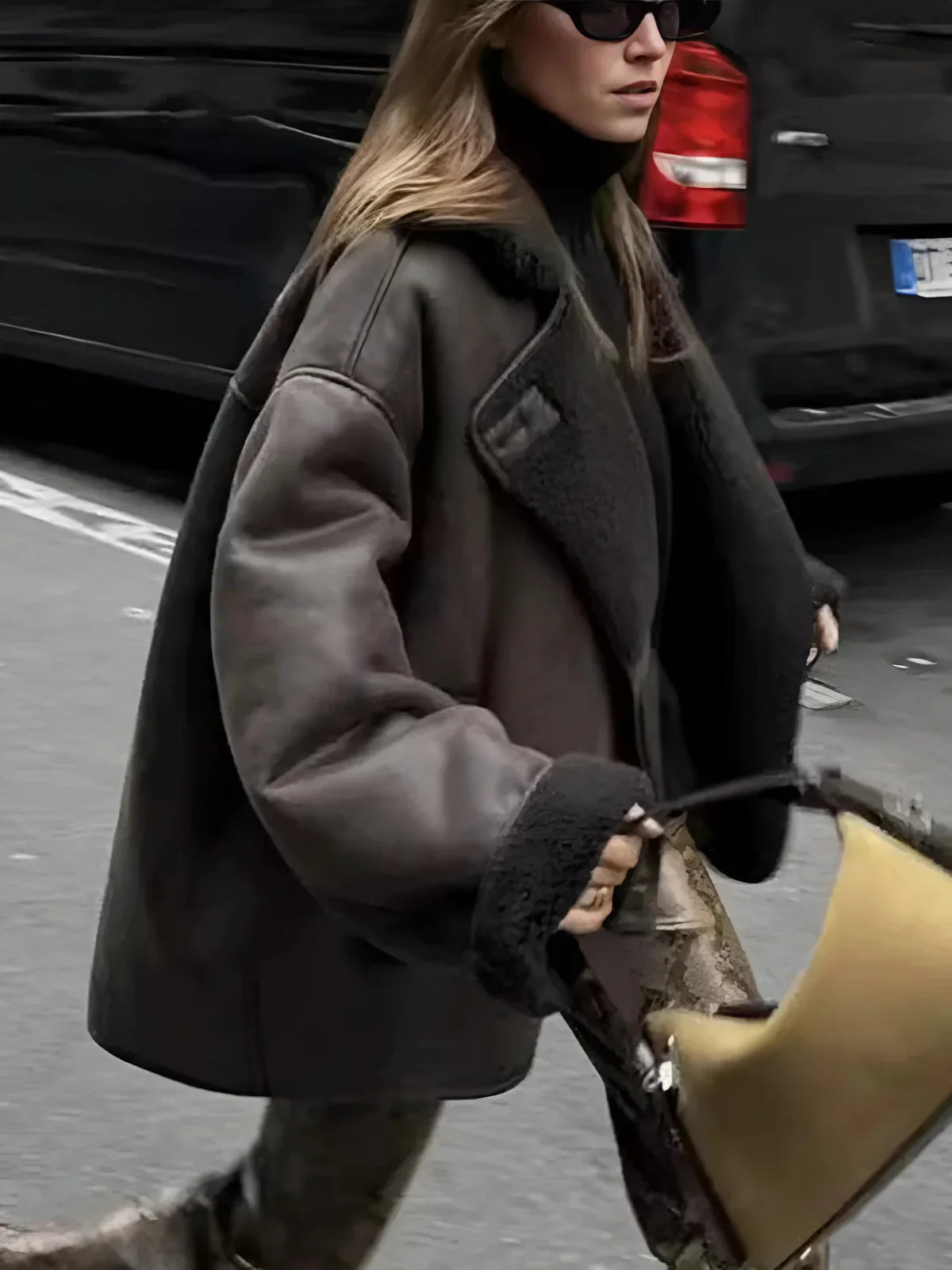 Ζεστό μπουφάν πέτο από συνθετικό δέρμα - LA FEMME WANDERER