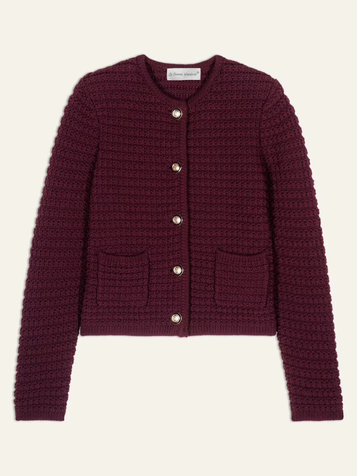 Knitted Burgundy Long-Sleeved Cardigan - LA FEMME WANDERER