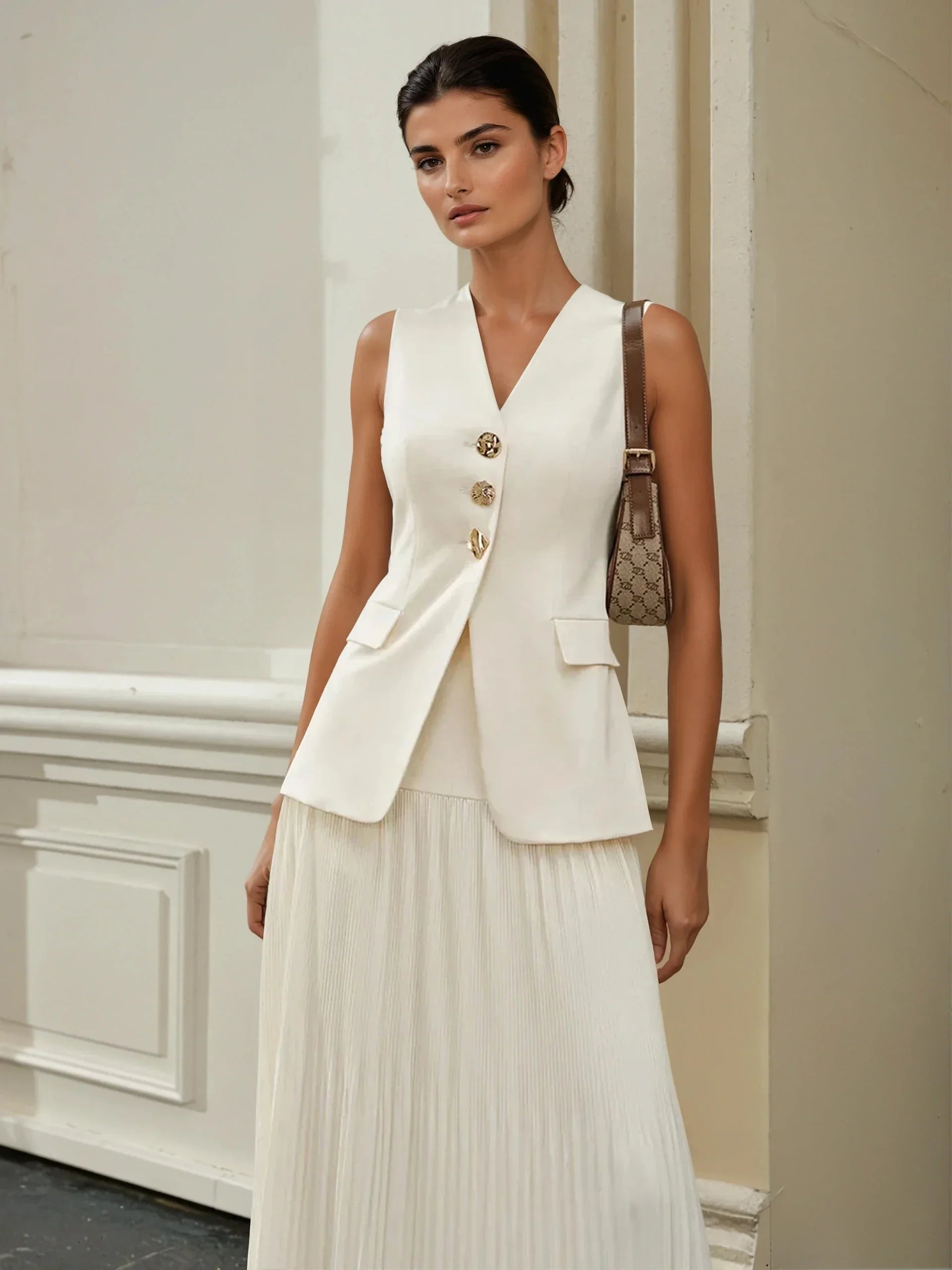 Κομψή φούστα με πλισέ μέση και μεσαίο τελείωμα - LA FEMME WANDERER