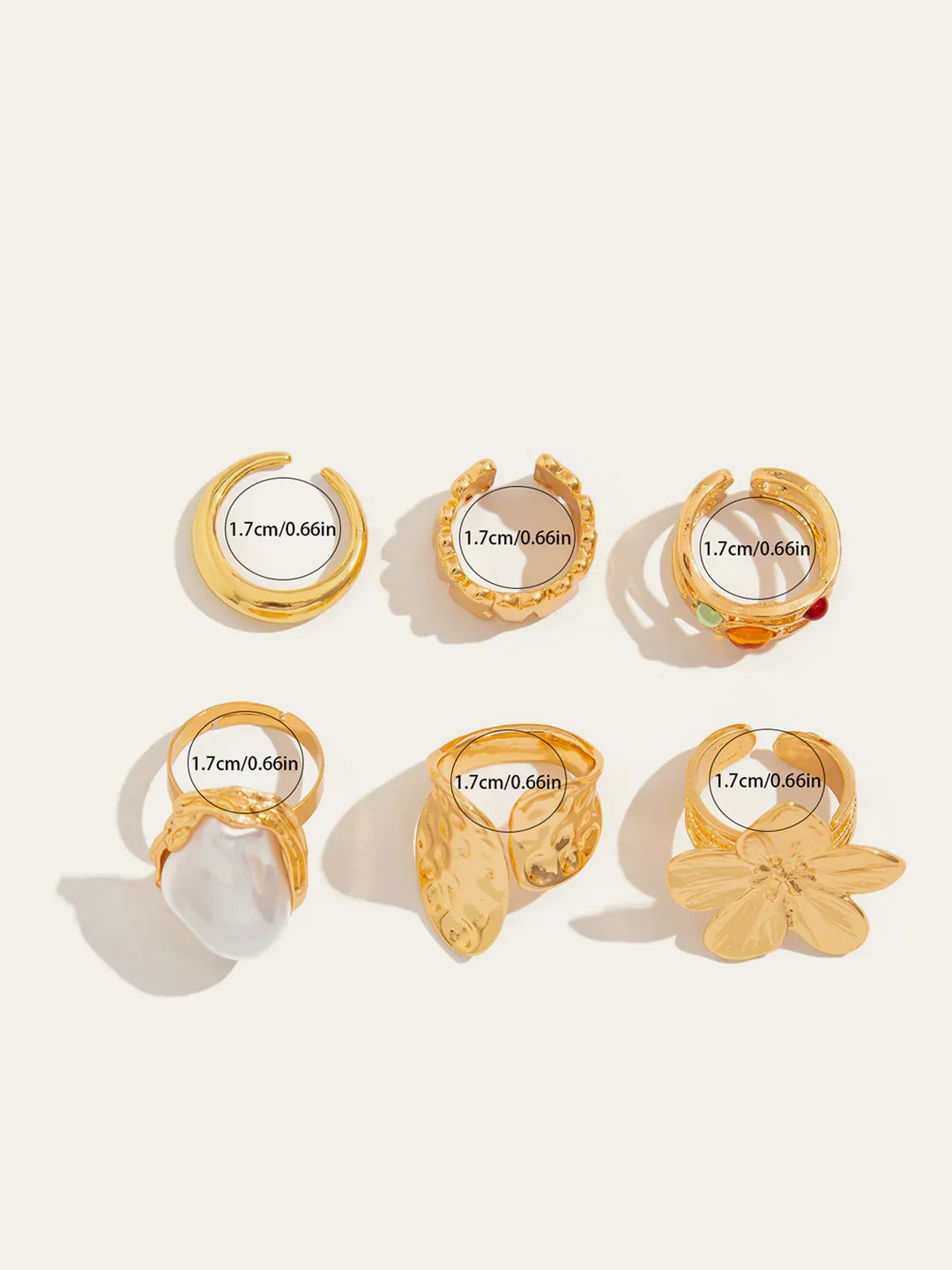 Σετ έξι δαχτυλιδιών δήλωσης με μαργαριτάρια και λουλούδια - LA FEMME WANDERER
