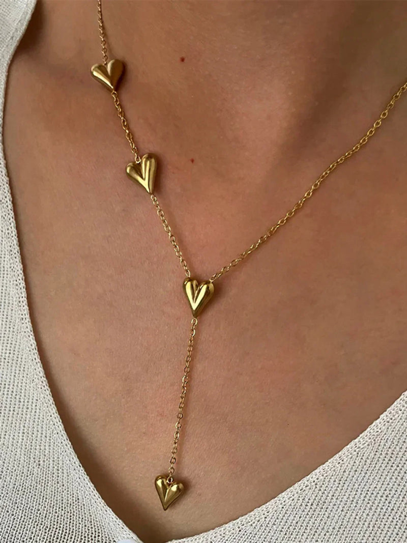 Simple Golden Heart Tassel Titanium Necklace