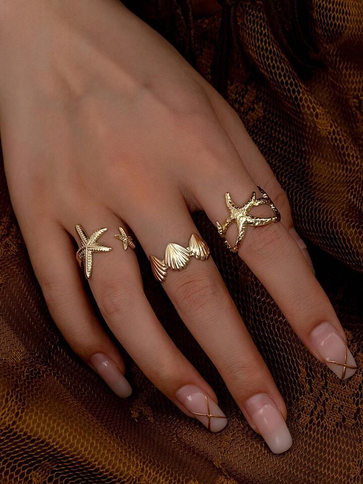 Starfish & Shell Dream Rings Set - LA FEMME WANDERER