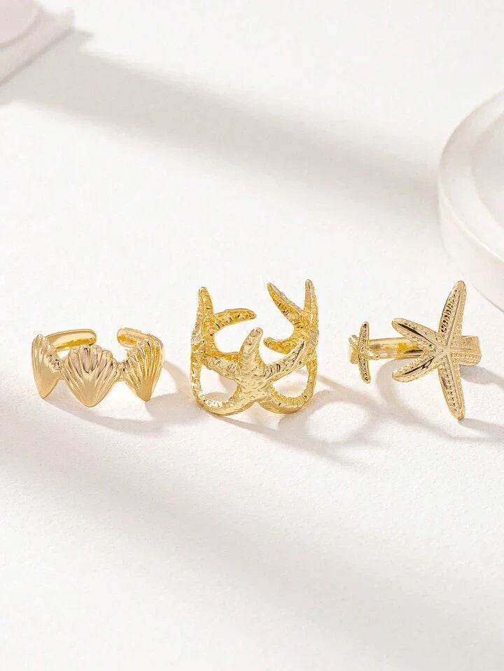 Starfish & Shell Dream Rings Set - LA FEMME WANDERER