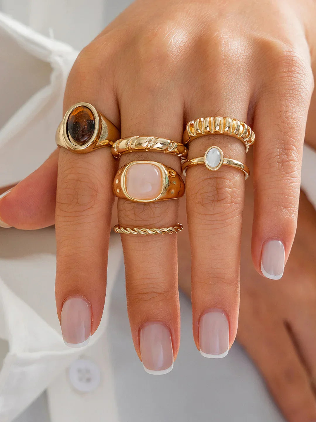 Textured Harmony Ring Set – 6 Pieces - LA FEMME WANDERER