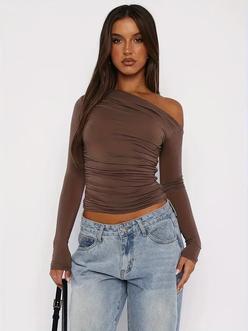 Μπλούζα με μακριά μανίκια και έναν ώμο, χωρίς κόπο - LA FEMME WANDERER