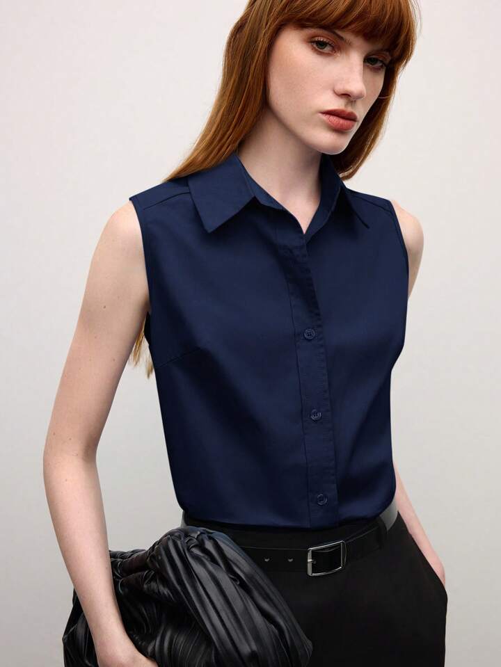 Navy Celeste Classic Collar Blouse