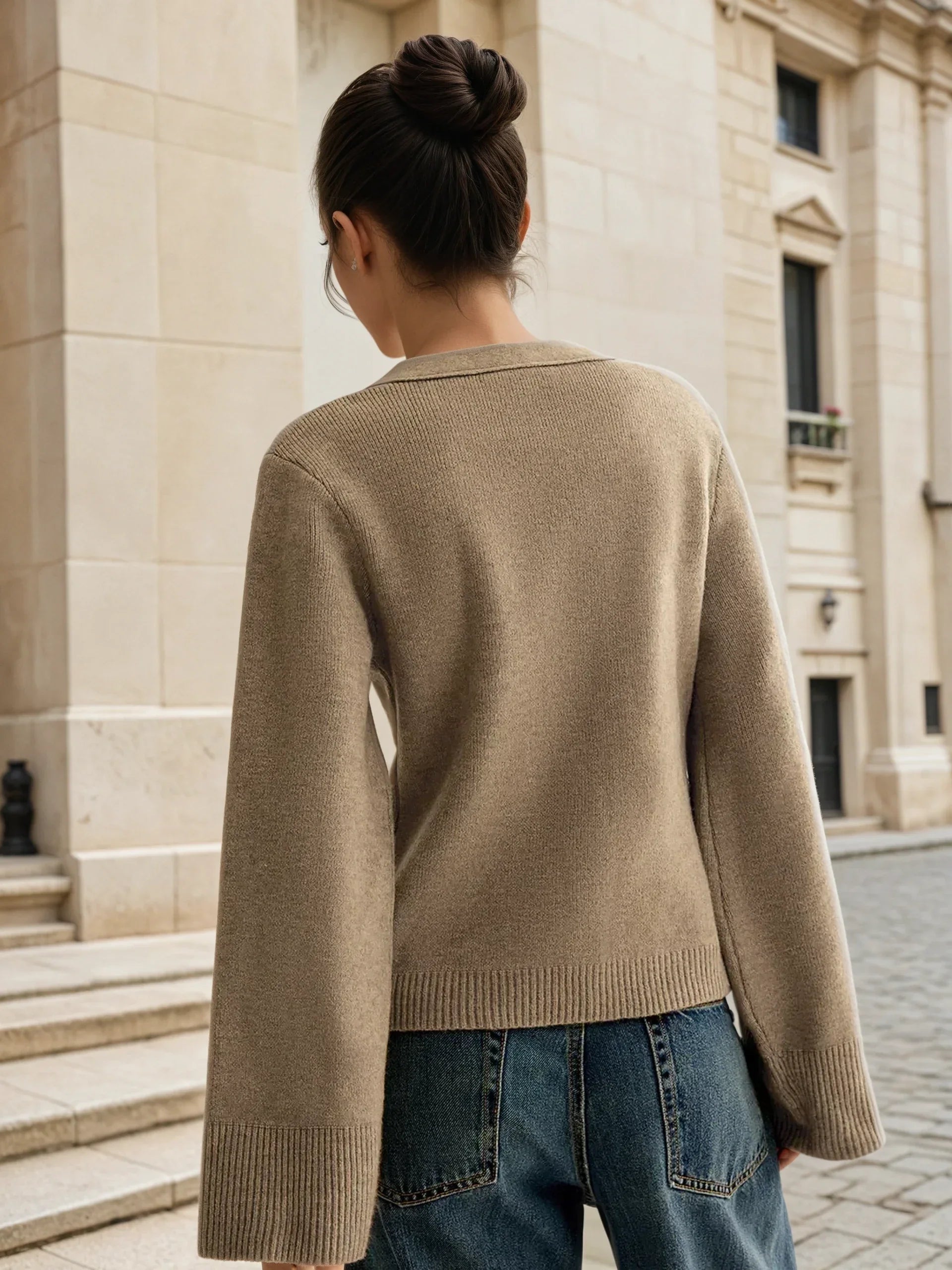 V-neck Button Knitted Cardigan - LA FEMME WANDERER