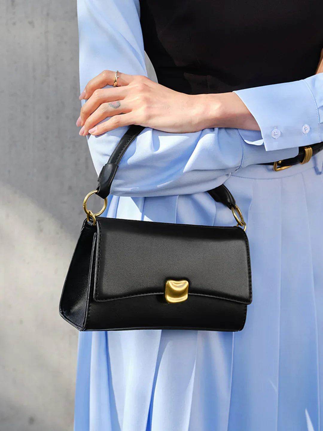 Κομψό στυλ Μαύρη Μπαγκέτα Flap Μασχάλη Τσάντα - LA FEMME WANDERER