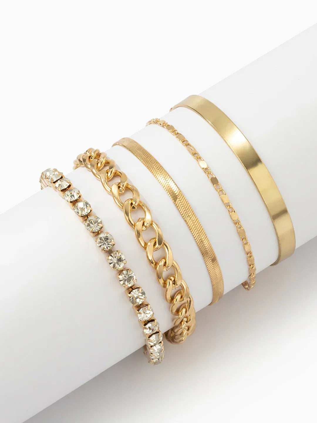 Retro Trend 5pcs Rhinestone Snake Chain Bracelet - LA FEMME WANDERER