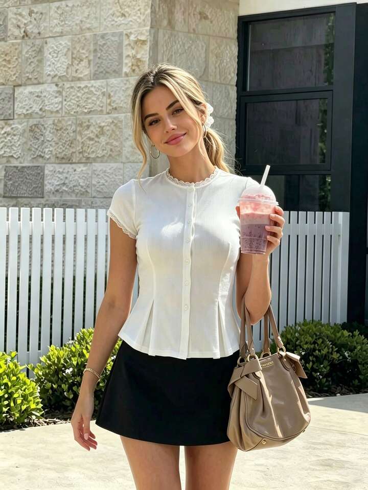 Soft Girl Ribbed Button Tee