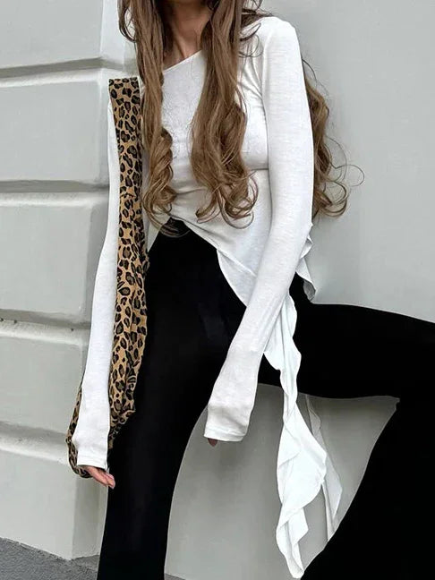 Μοντέρνα Muse Asymmetrical Ruffle Μπλούζα - LA FEMME WANDERER