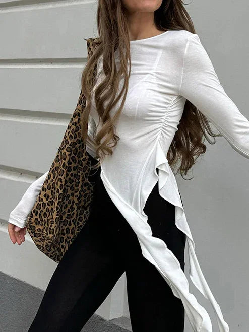 Μοντέρνα Muse Asymmetrical Ruffle Μπλούζα - LA FEMME WANDERER