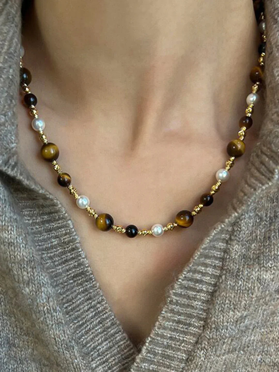 Earth-Tone Tiger Eye Choker - LA FEMME WANDERER