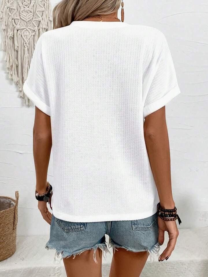 Μονόχρωμο τοπ με μανίκια και κουμπιά και V στο τελείωμα - LA FEMME WANDERER