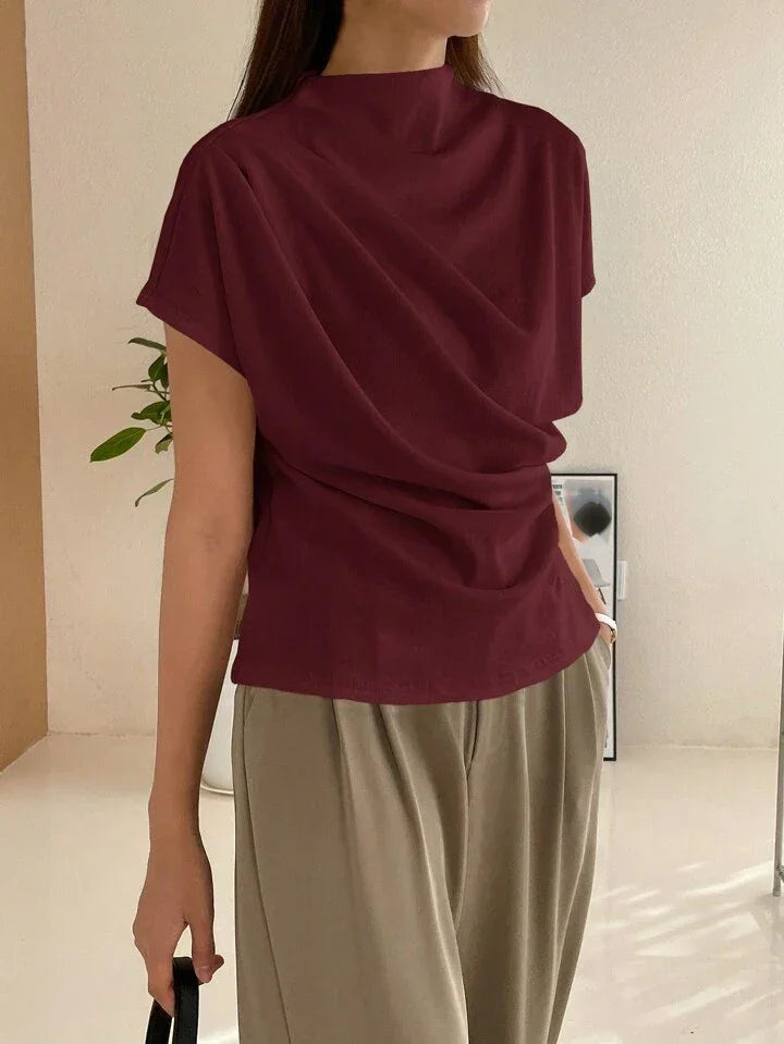 Casual Chic Solid Color Funnel Neck Blouse - LA FEMME WANDERER