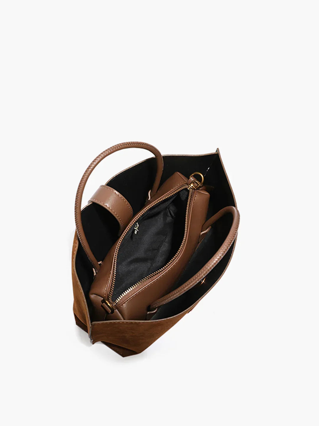 Top Handle Suede Compartment Bag - LA FEMME WANDERER