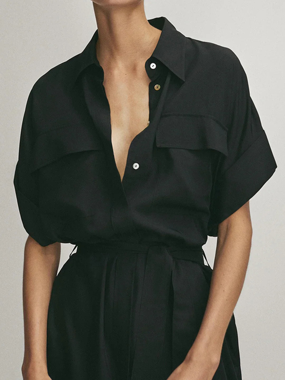 Always Elegant Polo Pockets Tied Midi Dress - LA FEMME WANDERER