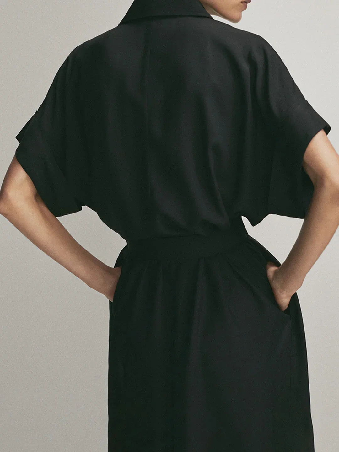 Always Elegant Polo Pockets Tied Midi Dress - LA FEMME WANDERER