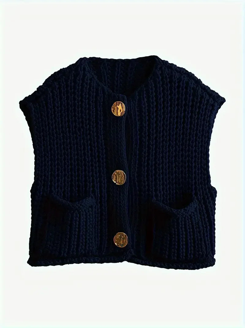 Κοντό πλεκτό γιλέκο με τσέπες και μανίκια - LA FEMME WANDERER